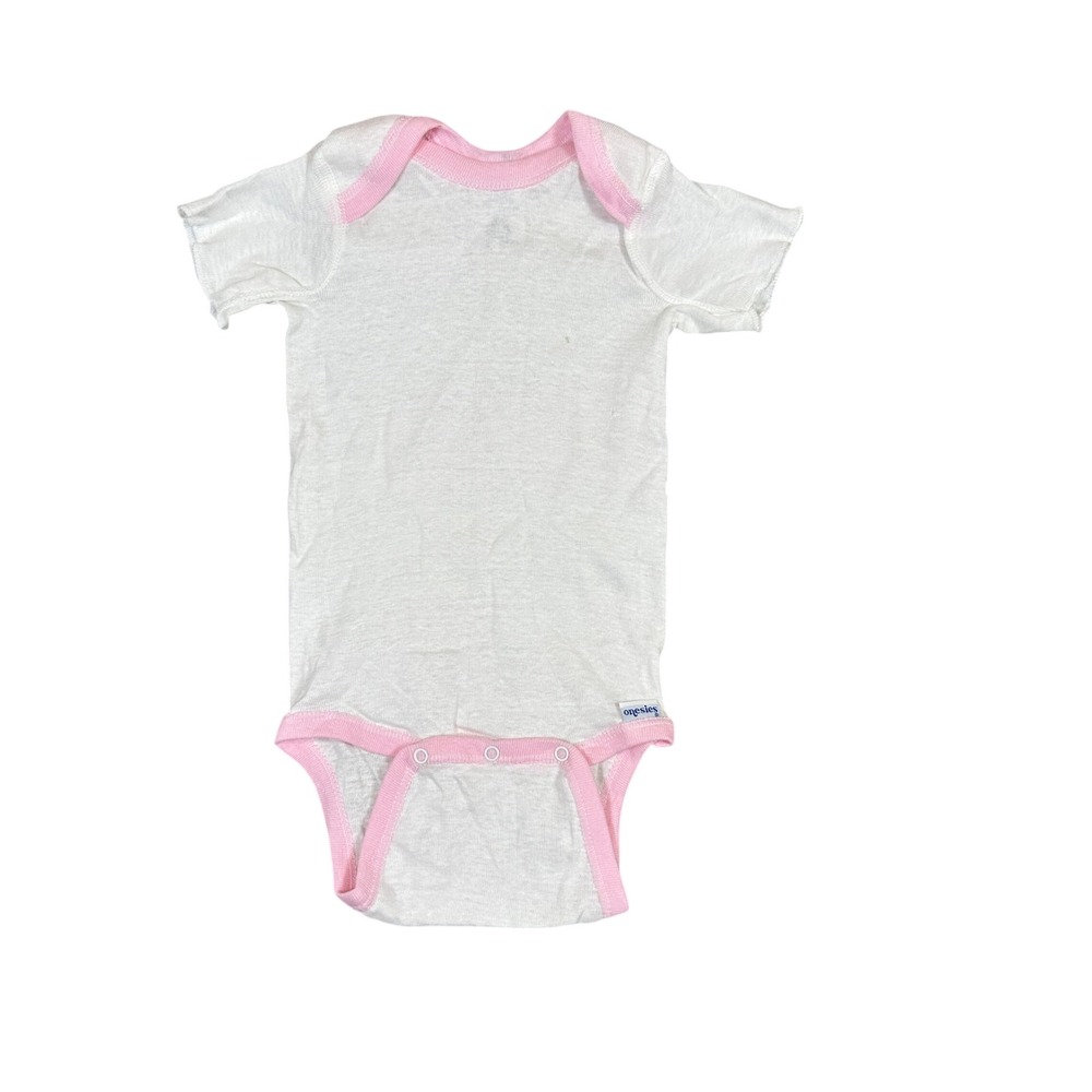 Vintage Gerber Baby Bodysuit Pink Trim White Cotton Made in USA Size Medium